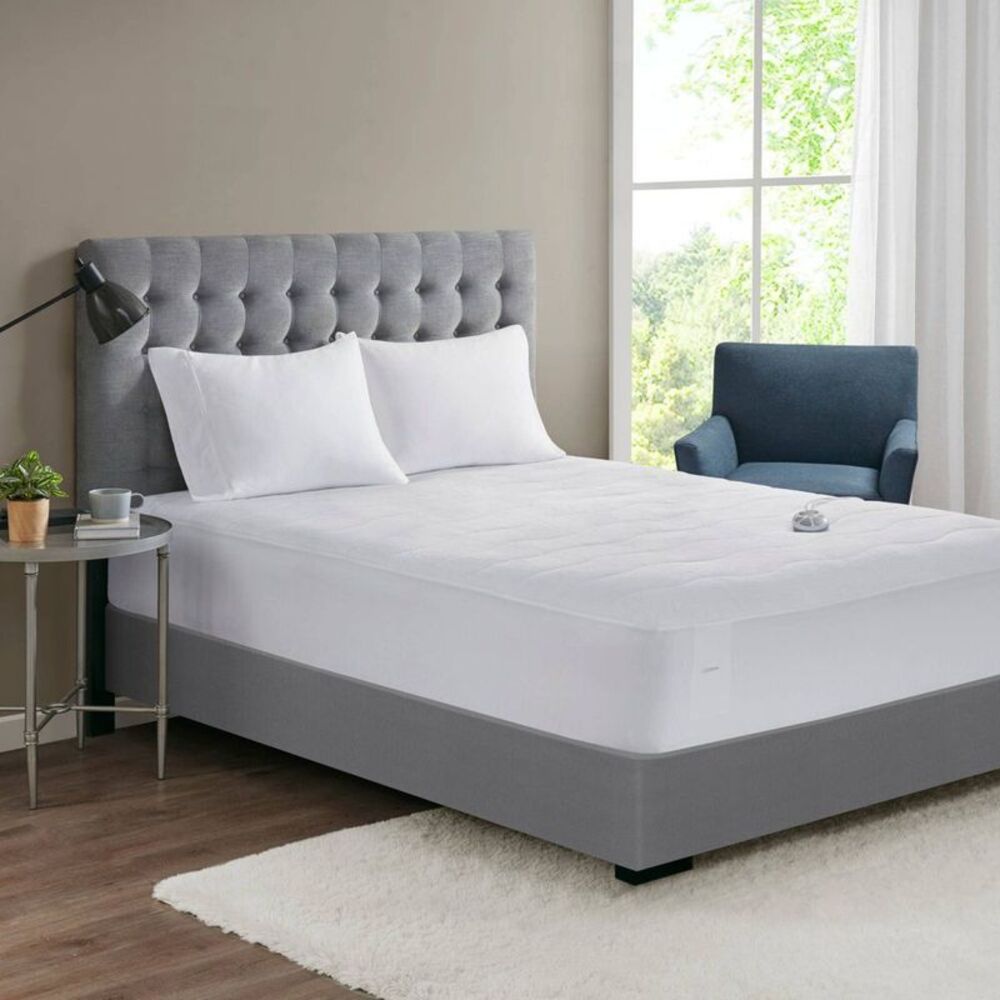 Serta Queen Plush Heated Mattress Pad White: 10 Heat Settings Machine Washa